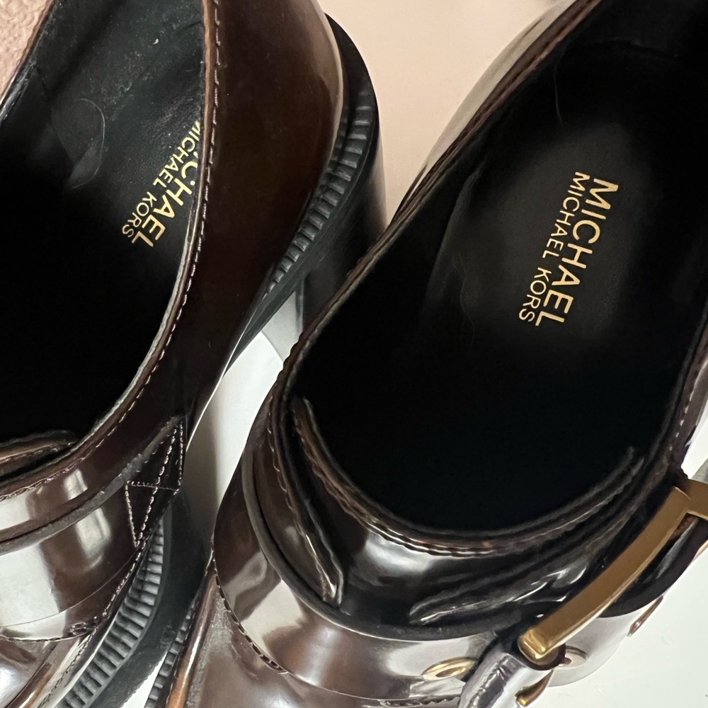 Michael Kors Brown Platform Buckle Loafers - Picture 2 of 3
